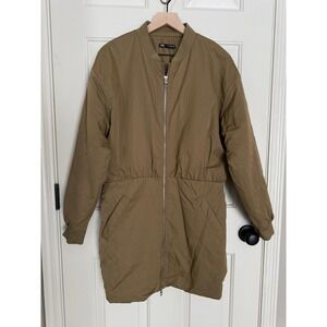 Zara Bomber Jacket Long Zip Womens XXL Olive Khaki Pockets Lightweight Spring